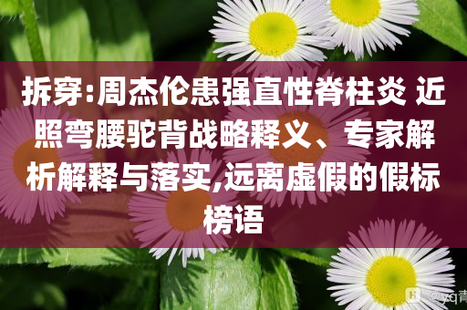 拆穿:周杰倫患強(qiáng)直性脊柱炎 近照彎腰駝背戰(zhàn)略釋義、專家解析解釋與落實(shí),遠(yuǎn)離虛假的假標(biāo)榜語(yǔ)