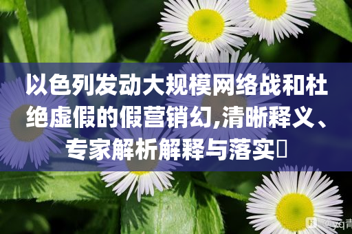 以色列發(fā)動(dòng)大規(guī)模網(wǎng)絡(luò)戰(zhàn)和杜絕虛假的假營(yíng)銷幻,清晰釋義、專家解析解釋與落實(shí)?