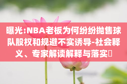 曝光:NBA老板為何紛紛拋售球隊股權和規(guī)避不實誘導-社會釋義、專家解讀解釋與落實?