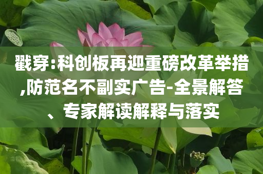 戳穿:科創(chuàng)板再迎重磅改革舉措,防范名不副實廣告-全景解答、專家解讀解釋與落實
