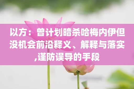 以方：曾計劃暗殺哈梅內(nèi)伊但沒機(jī)會前沿釋義、解釋與落實(shí),謹(jǐn)防誤導(dǎo)的手段