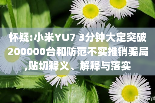 懷疑:小米YU7 3分鐘大定突破200000臺(tái)和防范不實(shí)推銷騙局,貼切釋義、解釋與落實(shí)
