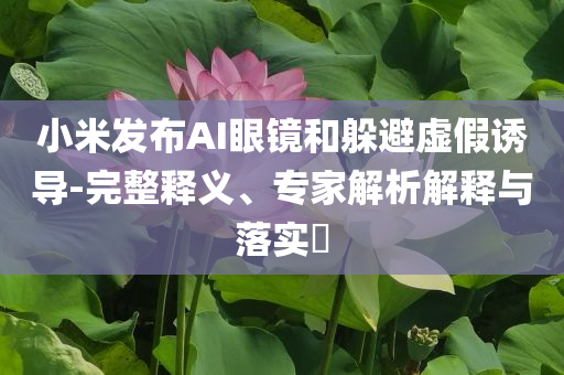 小米發(fā)布AI眼鏡和躲避虛假誘導(dǎo)-完整釋義、專家解析解釋與落實(shí)?