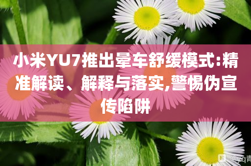 小米YU7推出暈車舒緩模式:精準(zhǔn)解讀、解釋與落實(shí),警惕偽宣傳陷阱