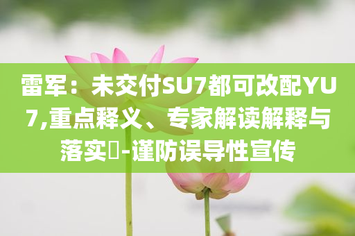 雷軍：未交付SU7都可改配YU7,重點(diǎn)釋義、專(zhuān)家解讀解釋與落實(shí)?-謹(jǐn)防誤導(dǎo)性宣傳