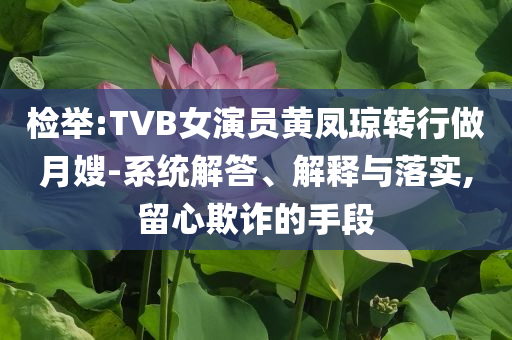 檢舉:TVB女演員黃鳳瓊轉(zhuǎn)行做月嫂-系統(tǒng)解答、解釋與落實(shí),留心欺詐的手段
