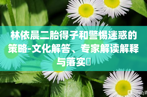 林依晨二胎得子和警惕迷惑的策略-文化解答、專家解讀解釋與落實?