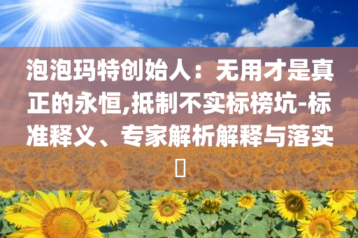 泡泡瑪特創(chuàng)始人：無用才是真正的永恒,抵制不實(shí)標(biāo)榜坑-標(biāo)準(zhǔn)釋義、專家解析解釋與落實(shí)?