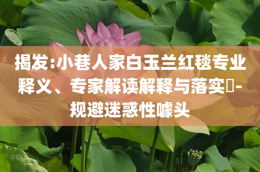 揭發(fā):小巷人家白玉蘭紅毯專業(yè)釋義、專家解讀解釋與落實?-規(guī)避迷惑性噱頭
