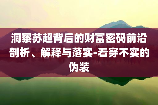 洞察蘇超背后的財(cái)富密碼前沿剖析、解釋與落實(shí)-看穿不實(shí)的偽裝