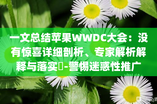 一文總結蘋果WWDC大會：沒有驚喜詳細剖析、專家解析解釋與落實?-警惕迷惑性推廣