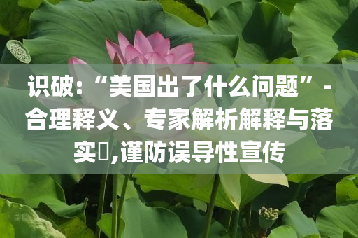 識破:“美國出了什么問題”-合理釋義、專家解析解釋與落實?,謹防誤導性宣傳