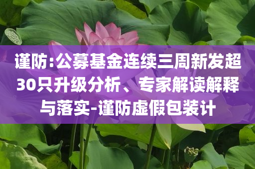 謹防:公募基金連續(xù)三周新發(fā)超30只升級分析、專家解讀解釋與落實-謹防虛假包裝計