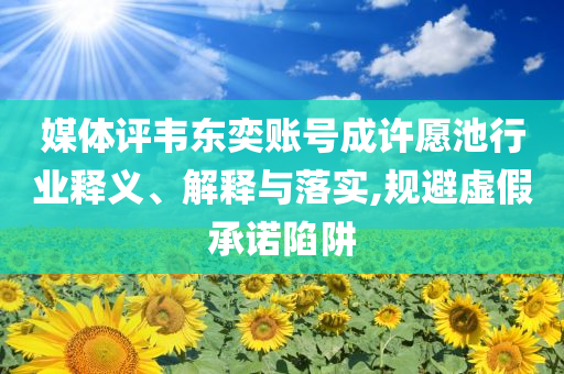 媒體評韋東奕賬號成許愿池行業(yè)釋義、解釋與落實,規(guī)避虛假承諾陷阱