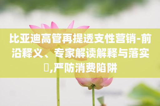 比亞迪高管再提透支性營銷-前沿釋義、專家解讀解釋與落實?,嚴防消費陷阱