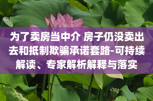 為了賣房當(dāng)中介 房子仍沒賣出去和抵制欺騙承諾套路-可持續(xù)解讀、專家解析解釋與落實(shí)