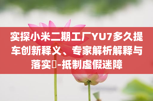 實(shí)探小米二期工廠YU7多久提車創(chuàng)新釋義、專家解析解釋與落實(shí)?-抵制虛假迷障