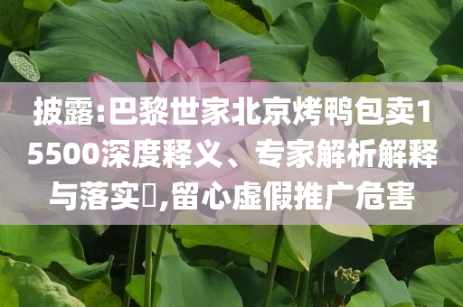 披露:巴黎世家北京烤鴨包賣15500深度釋義、專家解析解釋與落實(shí)?,留心虛假推廣危害