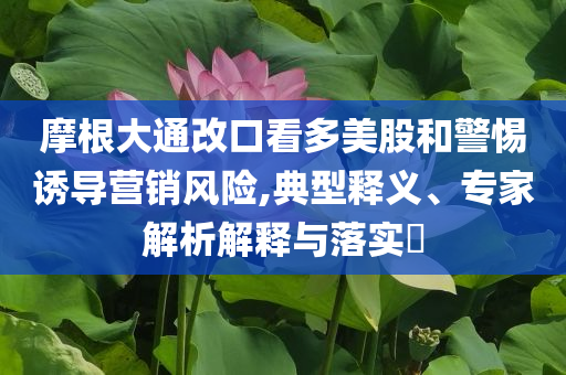 摩根大通改口看多美股和警惕誘導營銷風險,典型釋義、專家解析解釋與落實?