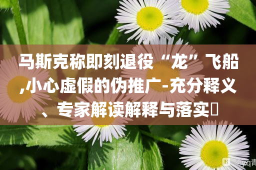 馬斯克稱即刻退役“龍”飛船,小心虛假的偽推廣-充分釋義、專家解讀解釋與落實?