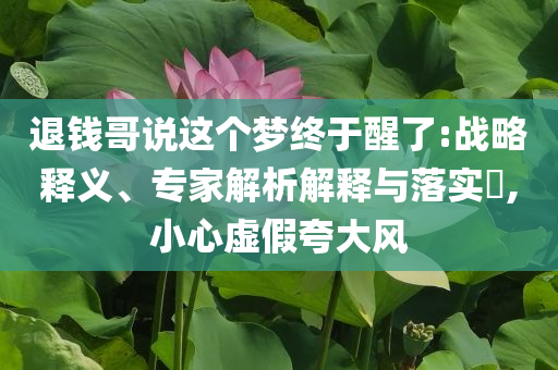 退錢哥說(shuō)這個(gè)夢(mèng)終于醒了:戰(zhàn)略釋義、專家解析解釋與落實(shí)?,小心虛假夸大風(fēng)