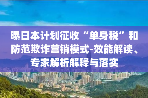 曝日本計劃征收“單身稅”和防范欺詐營銷模式-效能解讀、專家解析解釋與落實(shí)