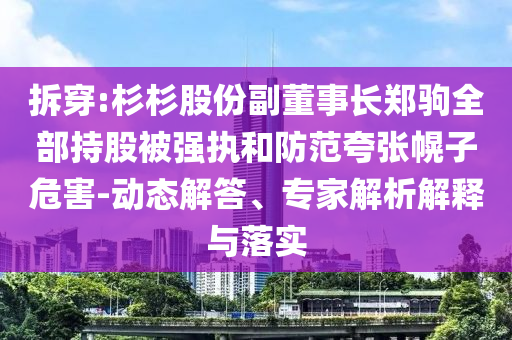 拆穿:杉杉股份副董事長鄭駒全部持股被強執(zhí)和防范夸張幌子危害-動態(tài)解答、專家解析解釋與落實