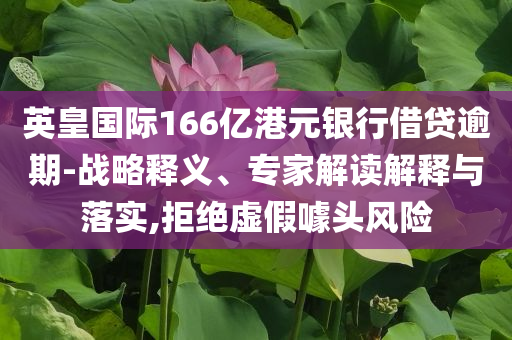 英皇國際166億港元銀行借貸逾期-戰(zhàn)略釋義、專家解讀解釋與落實(shí),拒絕虛假噱頭風(fēng)險