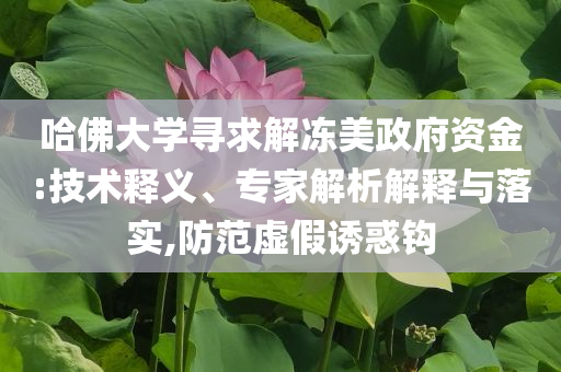 哈佛大學(xué)尋求解凍美政府資金:技術(shù)釋義、專家解析解釋與落實,防范虛假誘惑鉤
