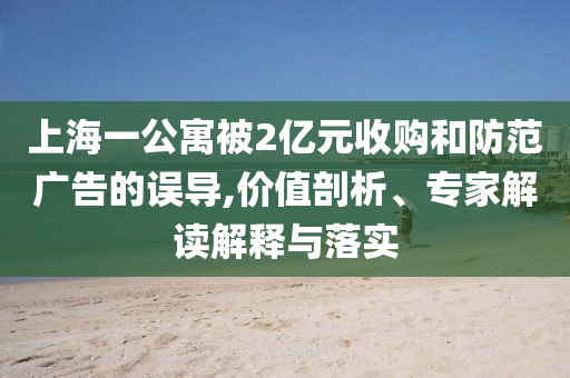 上海一公寓被2億元收購和防范廣告的誤導(dǎo),價值剖析、專家解讀解釋與落實