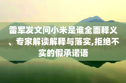 雷軍發(fā)文問小米是誰全面釋義、專家解讀解釋與落實(shí),拒絕不實(shí)的假承諾語