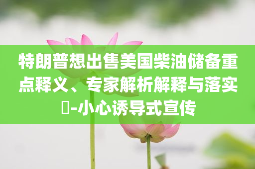 特朗普想出售美國柴油儲備重點釋義、專家解析解釋與落實?-小心誘導式宣傳