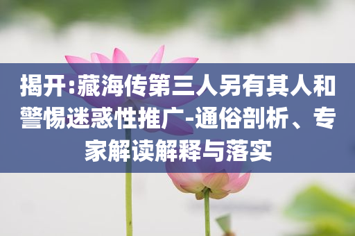 揭開:藏海傳第三人另有其人和警惕迷惑性推廣-通俗剖析、專家解讀解釋與落實