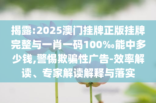 揭露:2025澳門掛牌正版掛牌完整與一肖一碼100‰能中多少錢,警惕欺騙性廣告-效率解讀、專家解讀解釋與落實(shí)