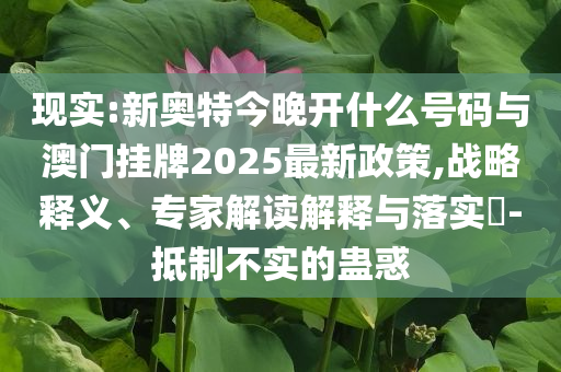 現(xiàn)實(shí):新奧特今晚開什么號(hào)碼與澳門掛牌2025最新政策,戰(zhàn)略釋義、專家解讀解釋與落實(shí)?-抵制不實(shí)的蠱惑