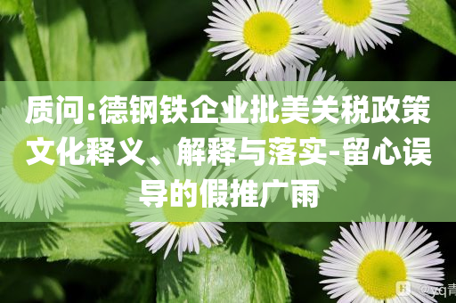 質(zhì)問:德鋼鐵企業(yè)批美關(guān)稅政策文化釋義、解釋與落實(shí)-留心誤導(dǎo)的假推廣雨