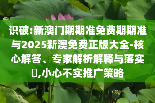 識破:新澳門期期準(zhǔn)免費期期準(zhǔn)與2025新澳免費正版大全-核心解答、專家解析解釋與落實?,小心不實推廣策略