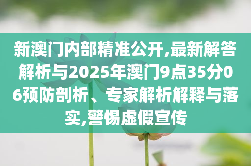 新澳門內(nèi)部精準(zhǔn)公開,最新解答解析與2025年澳門9點(diǎn)35分06預(yù)防剖析、專家解析解釋與落實(shí),警惕虛假宣傳