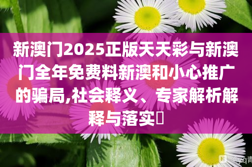 新澳門2025正版天天彩與新澳門全年免費(fèi)料新澳和小心推廣的騙局,社會(huì)釋義、專家解析解釋與落實(shí)?
