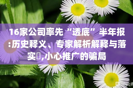16家公司率先“透底”半年報(bào):歷史釋義、專家解析解釋與落實(shí)?,小心推廣的騙局