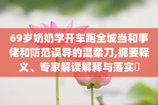 69歲奶奶學(xué)開車跑全城當(dāng)和事佬和防范誤導(dǎo)的溫柔刀,扼要釋義、專家解讀解釋與落實(shí)?