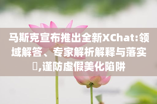 馬斯克宣布推出全新XChat:領(lǐng)域解答、專家解析解釋與落實(shí)?,謹(jǐn)防虛假美化陷阱