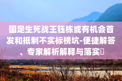 國足生死戰(zhàn)王鈺棟或有機(jī)會首發(fā)和抵制不實標(biāo)榜坑-便捷解答、專家解析解釋與落實?