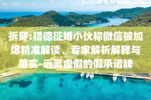 拆穿:獵德征婚小伙稱微信被加爆精準(zhǔn)解讀、專家解析解釋與落實-遠(yuǎn)離虛假的假承諾牌