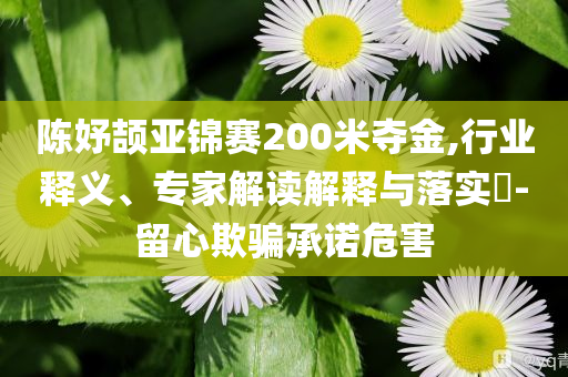 陳妤頡亞錦賽200米奪金,行業(yè)釋義、專家解讀解釋與落實?-留心欺騙承諾危害