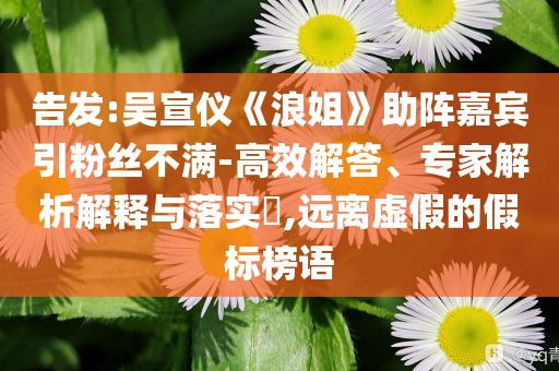 告發(fā):吳宣儀《浪姐》助陣嘉賓引粉絲不滿-高效解答、專家解析解釋與落實?,遠離虛假的假標榜語