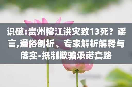 識(shí)破:貴州榕江洪災(zāi)致13死？謠言,通俗剖析、專家解析解釋與落實(shí)-抵制欺騙承諾套路