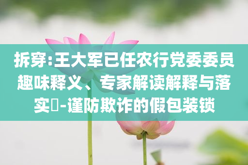 拆穿:王大軍已任農(nóng)行黨委委員趣味釋義、專(zhuān)家解讀解釋與落實(shí)?-謹(jǐn)防欺詐的假包裝鎖