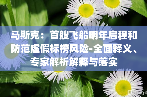 馬斯克：首艘飛船明年啟程和防范虛假標(biāo)榜風(fēng)險(xiǎn)-全面釋義、專(zhuān)家解析解釋與落實(shí)