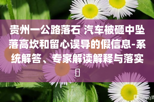 貴州一公路落石 汽車被砸中墜落高坎和留心誤導(dǎo)的假信息-系統(tǒng)解答、專家解讀解釋與落實(shí)?